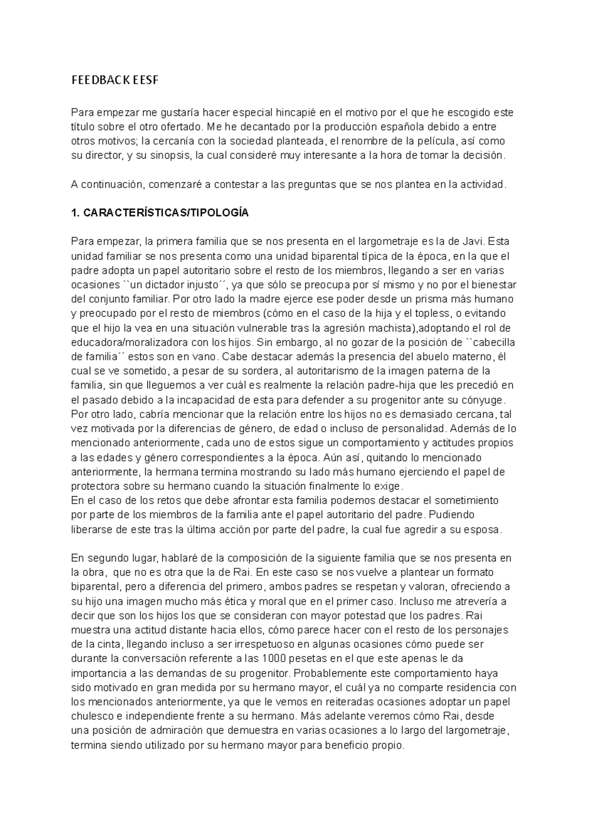 Ejercicio de Feedback: Intervención Educativa en Soc. y Familia - UAX ...
