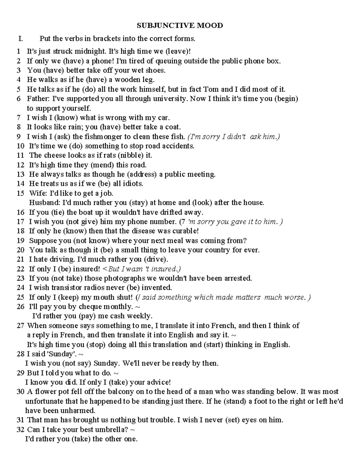Subjunctive Mood Exercises: Verb Forms Practice - Studocu