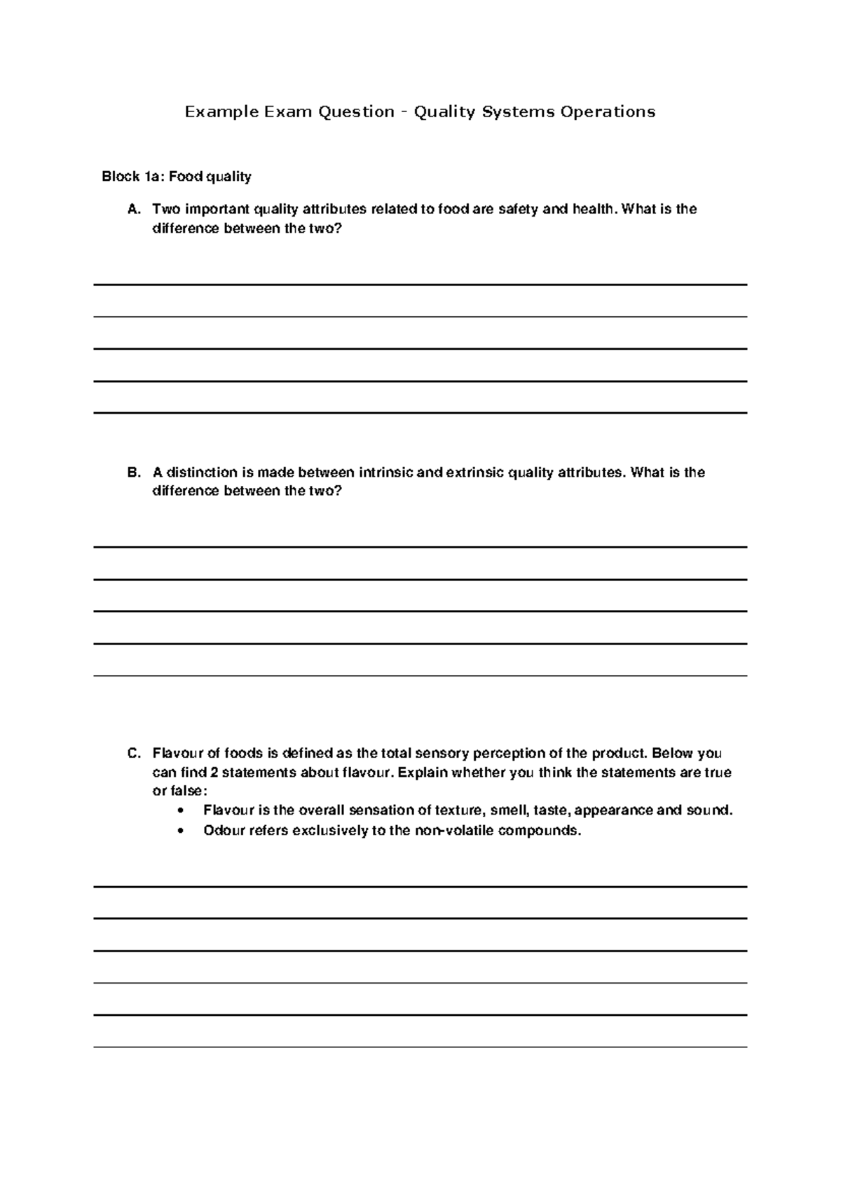 QSO 101 Week 1 Example Exam Questions on Quality Systems Operations ...