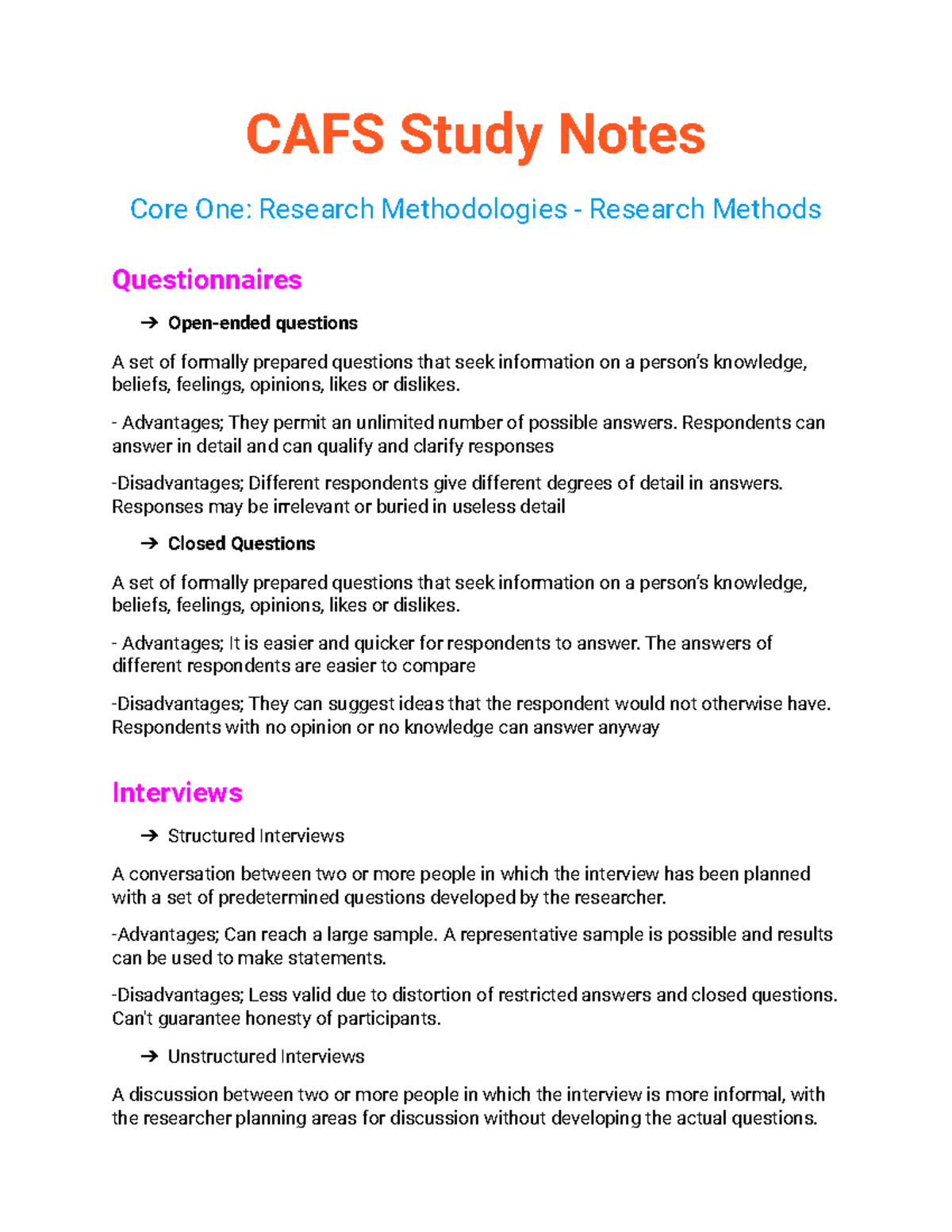 CAFS Study Notes: Focus on Individuals & Work Dynamics - Studocu