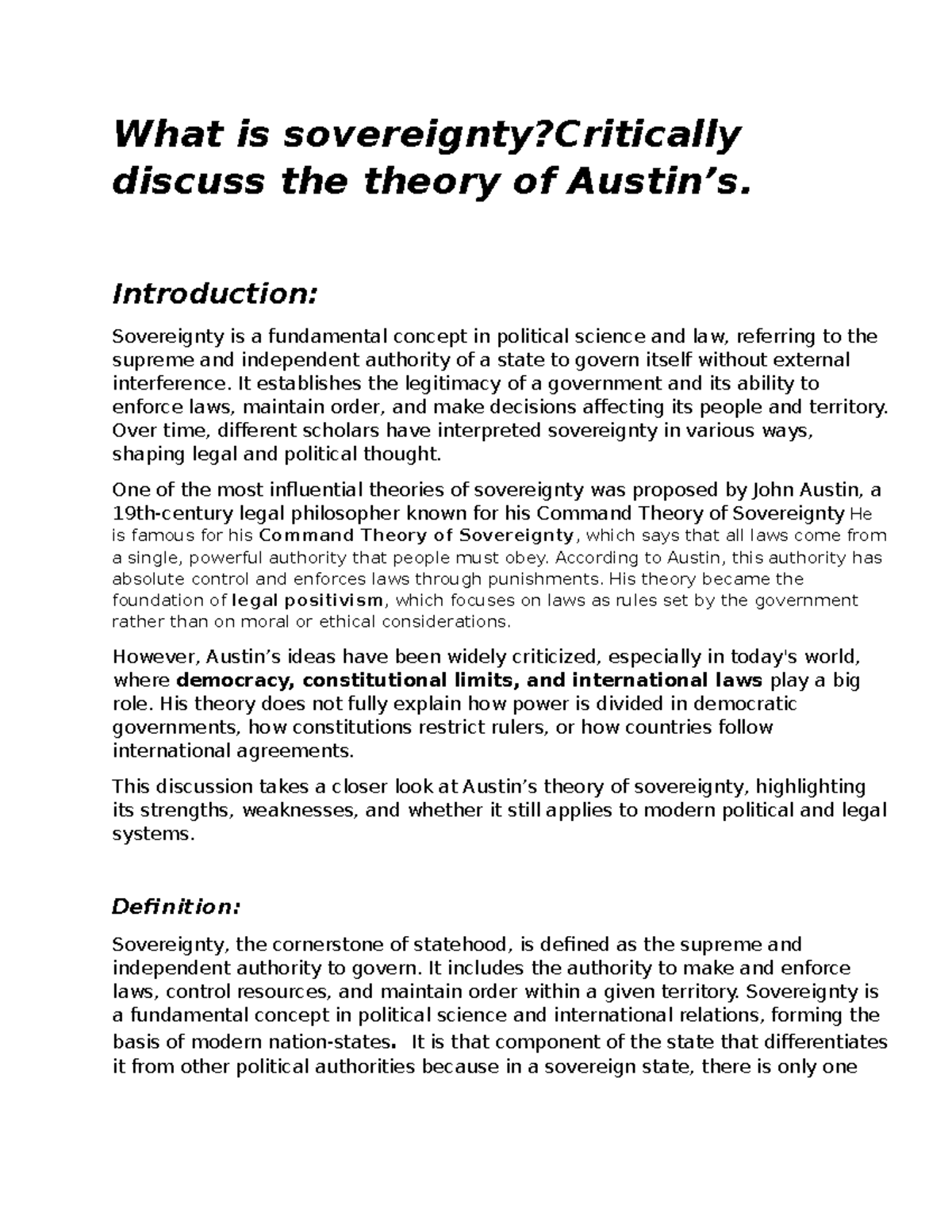 What is sovereignty - What is sovereignty?Critically discuss the theory ...