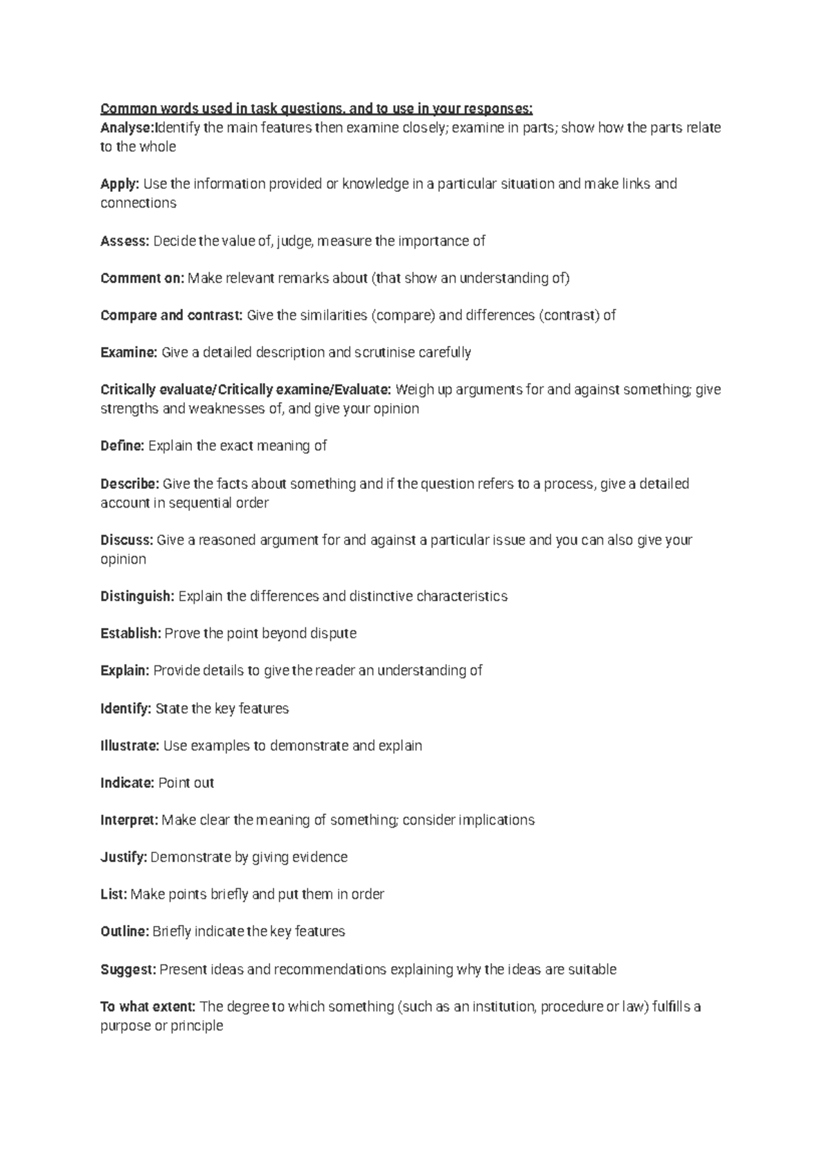 Command Terms for Questions - Legal Studies (LS101) - Studocu