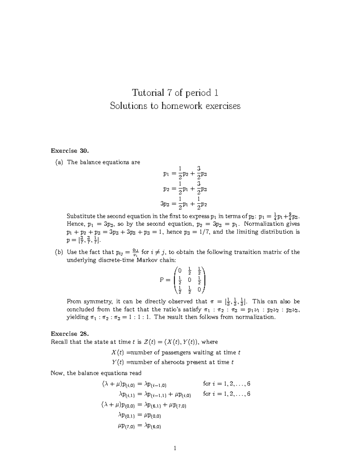 HW 7 Solutions - Antwoorden opgaven Tutorial 7 Exercises - Studeersnel
