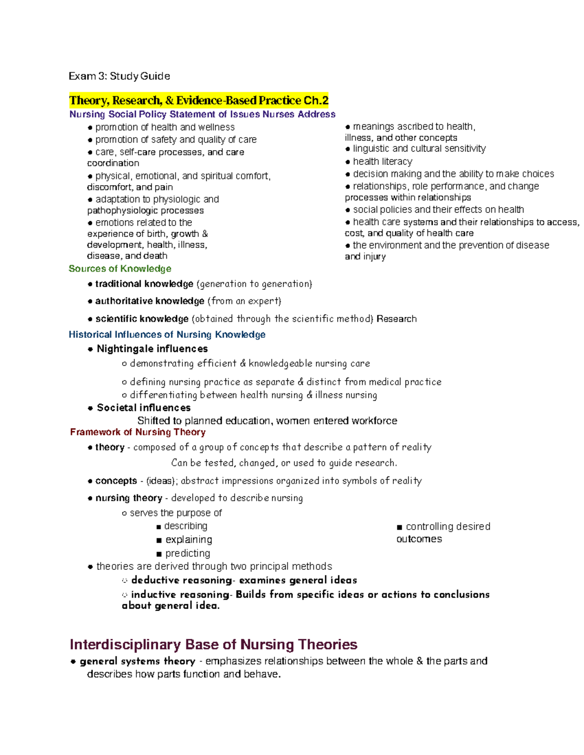 Exam 3 - study guide for exam 3 - Exam 3 : Study Guide Theory, Research ...