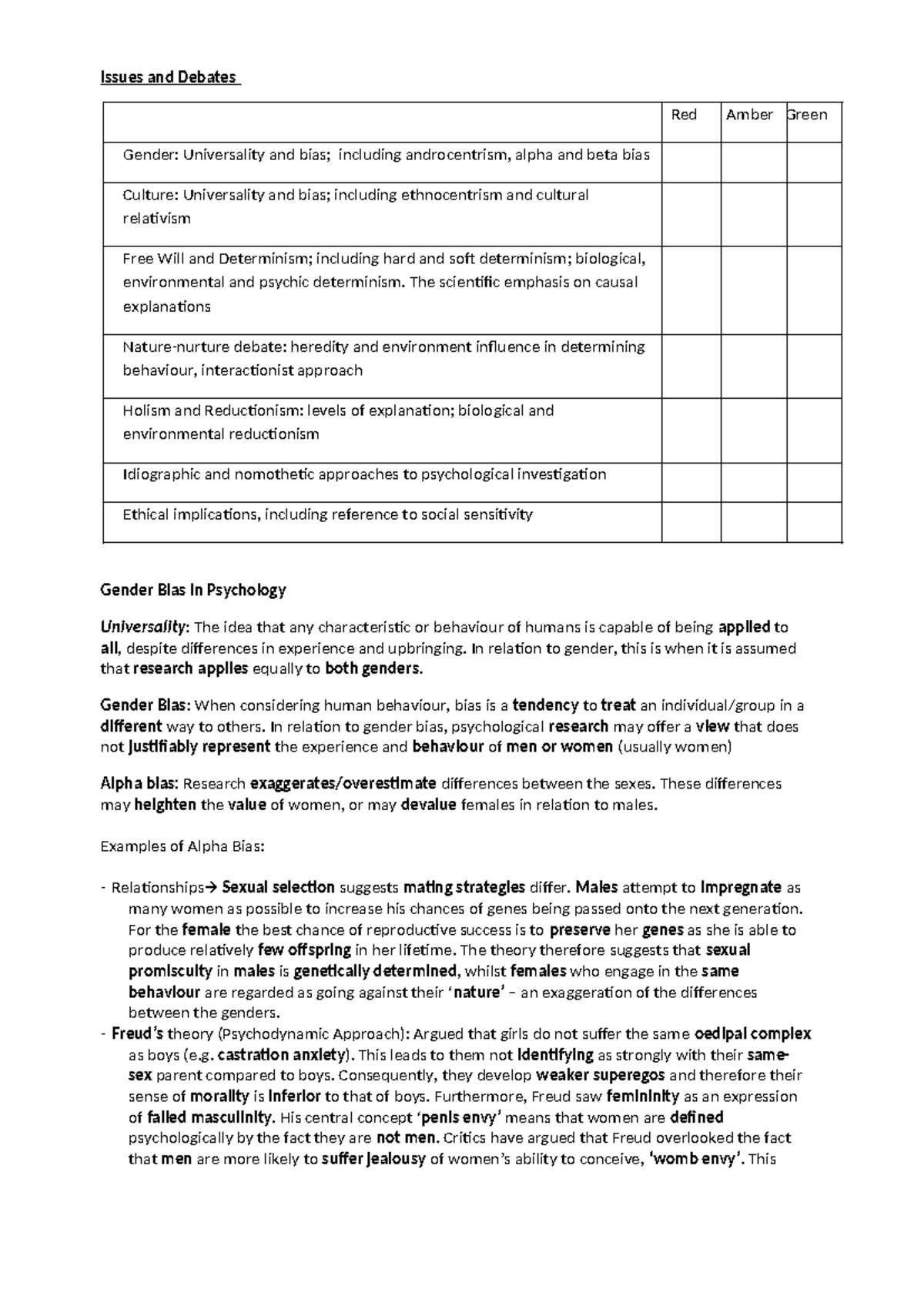 Issues and Debates in Psychology: Gender Bias, Culture, and Determinism ...