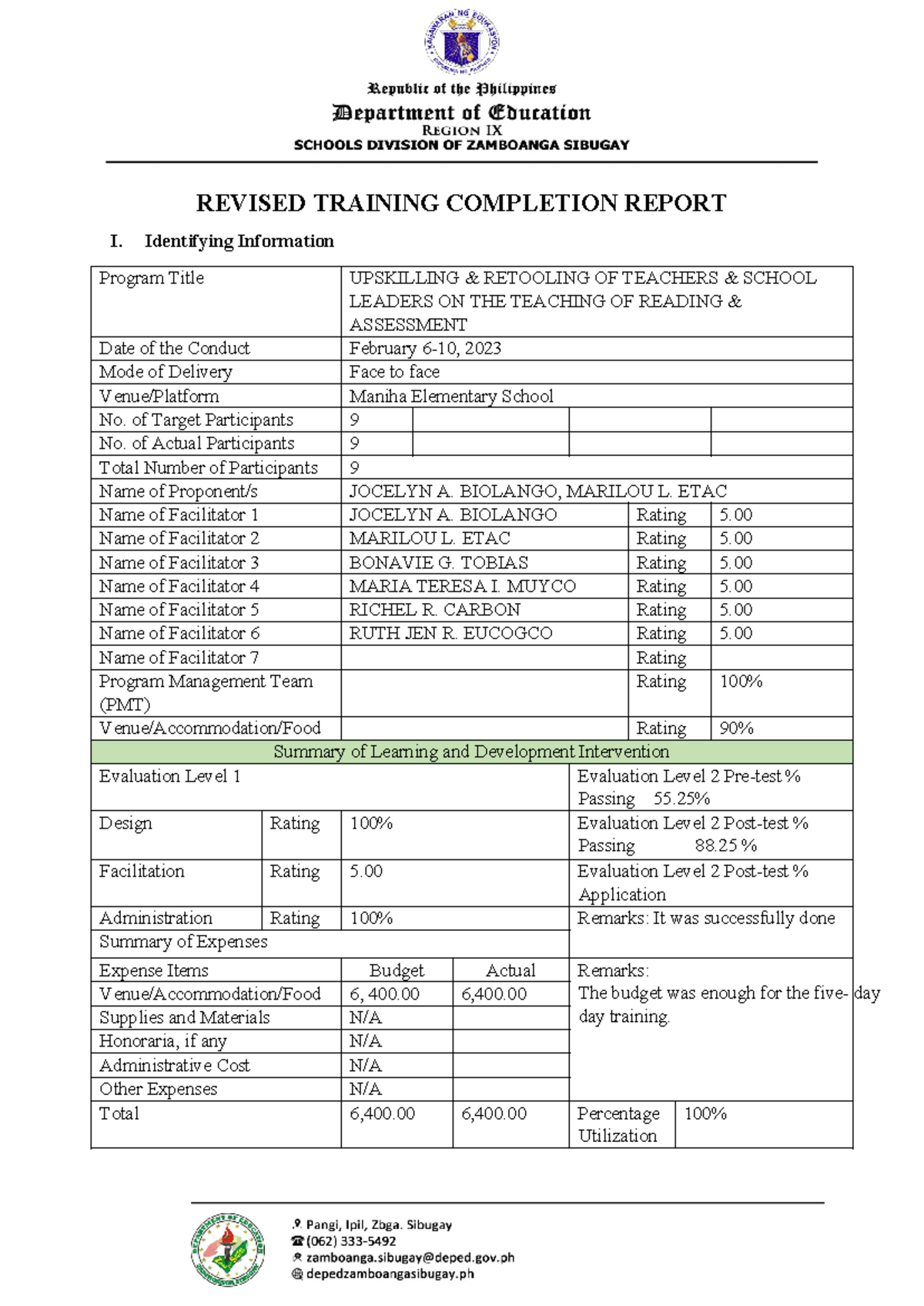 UPSKILLING RETOOLING OF TEACHERS: Training Completion Report - Studocu