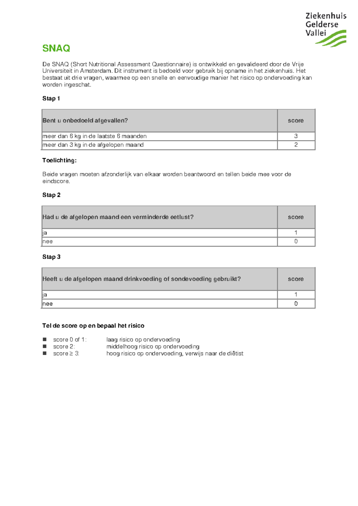 SNAQ: Kort Voedingsscreening voor Ziekenhuisopname - Studeersnel