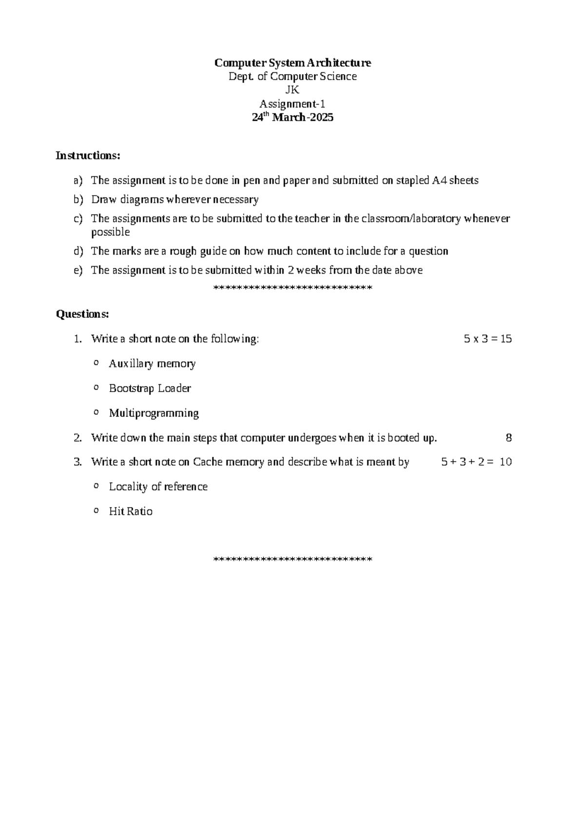 Assignment 1 - Computer System Architecture (CSA) Guidelines - Studocu