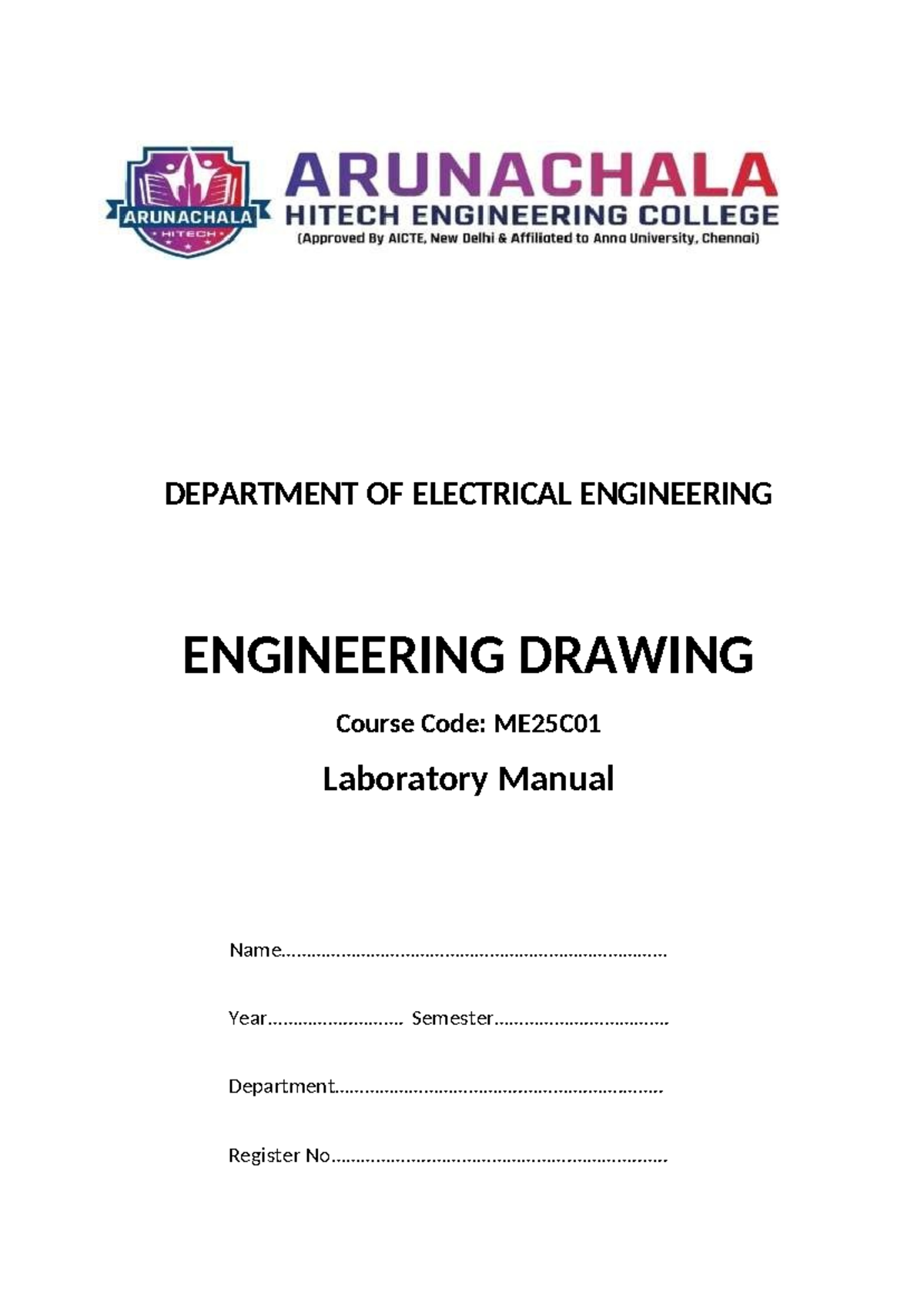 ME25C01 Engineering Drawing Lab Manual: CAD Software Exercises - Studocu