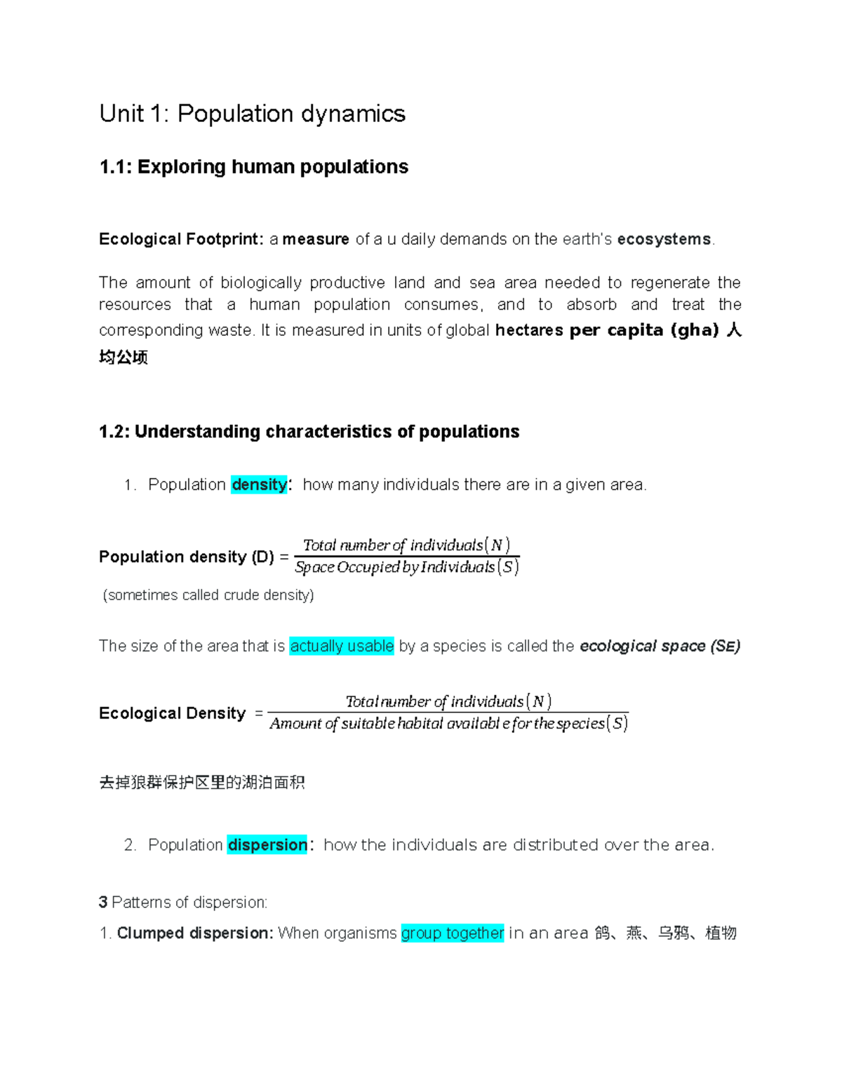 SBI4U: Unit 1 - Population Dynamics and Ecological Footprint Analysis ...