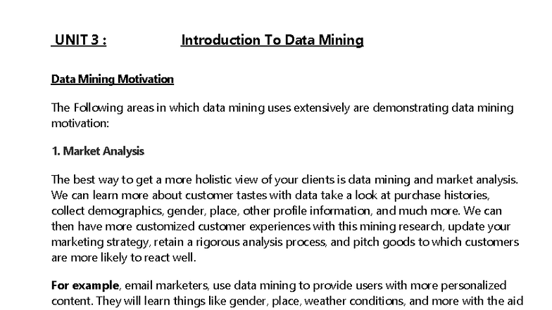 UNIT 3: Exploring Data Mining Techniques and Applications - Studocu