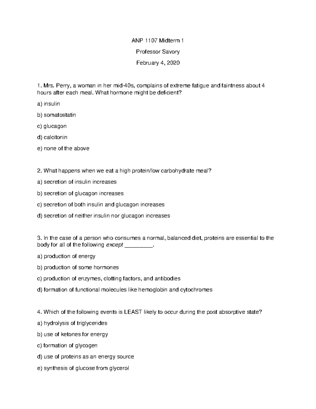 ANP 1107 Midterm 1 Study Guide - Prof. Savoury (Feb 2020) - Studocu