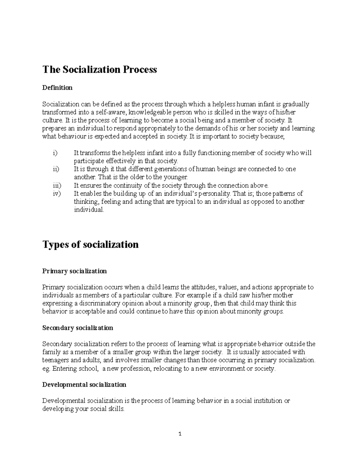 Socialization Process: Understanding Key Concepts and Types - Studocu