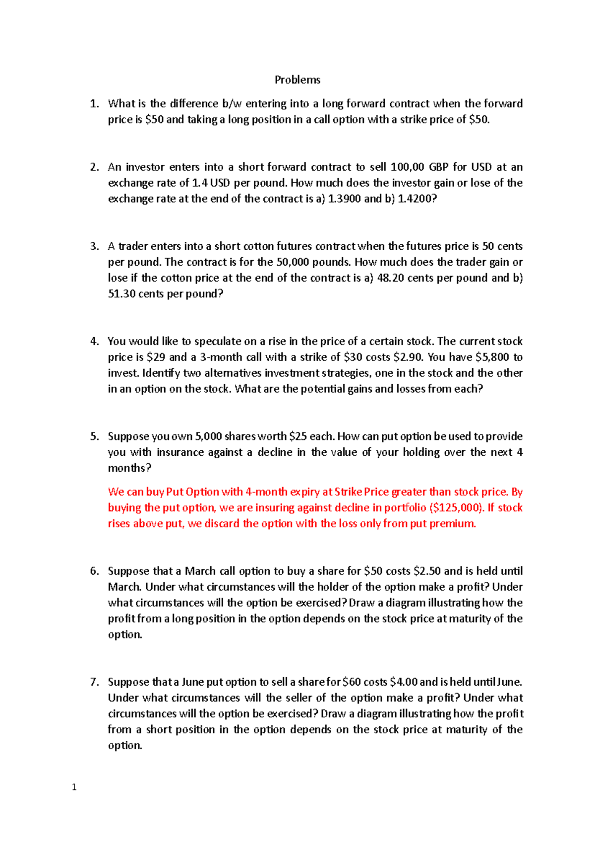 Class problems - Tutor notes for finance derivatives analysis - Studocu