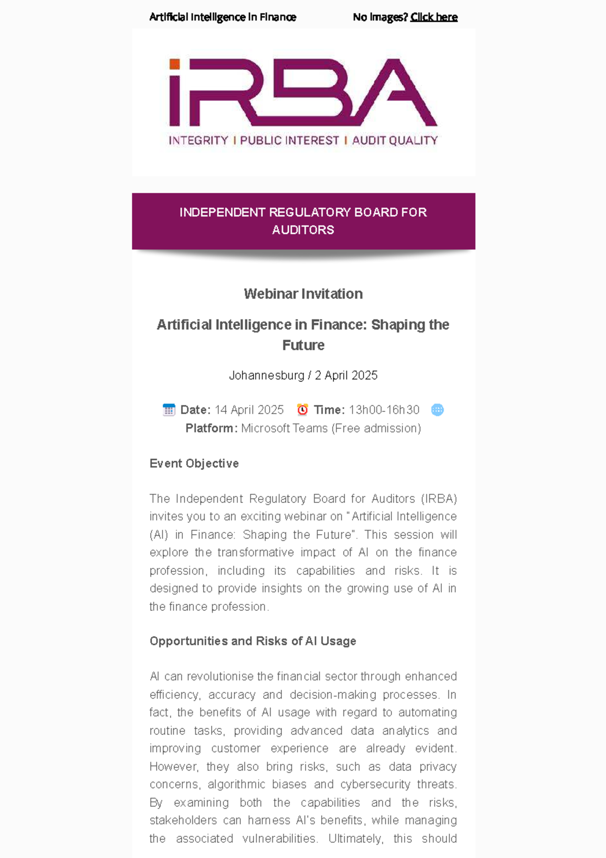 Irba online session: Artificial intelligence in finance - 14 April 2025 ...