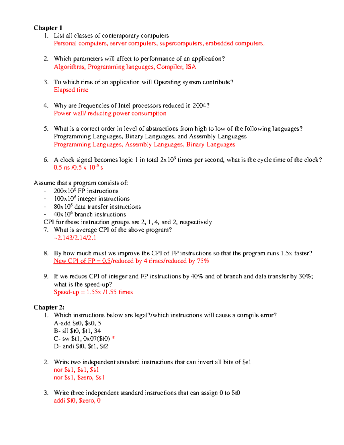 Midterm Review: Computer Architecture Concepts & MIPS Instructions ...