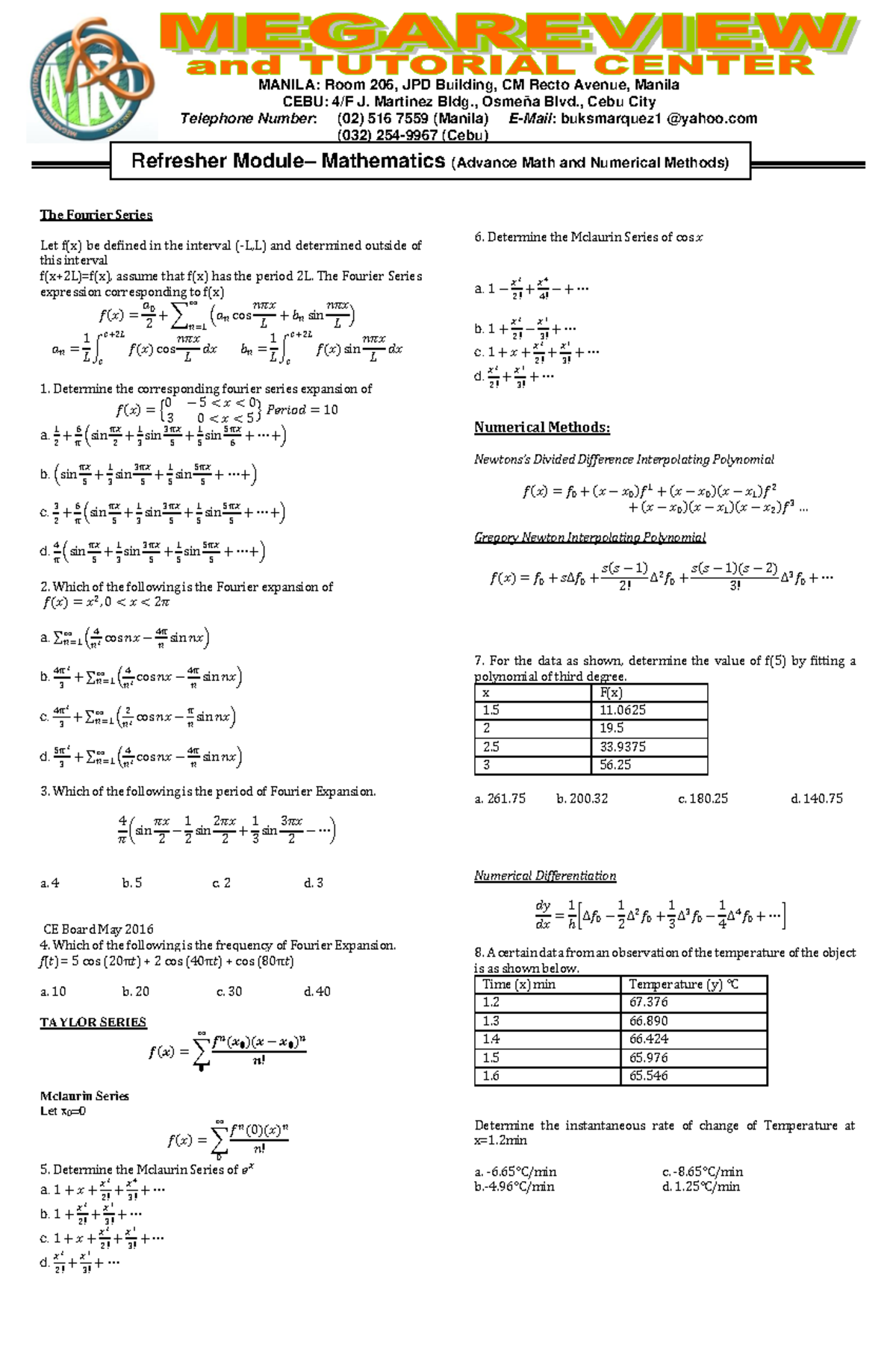 Refresher Module 37: Advanced Math & Numerical Methods Notes - Studocu
