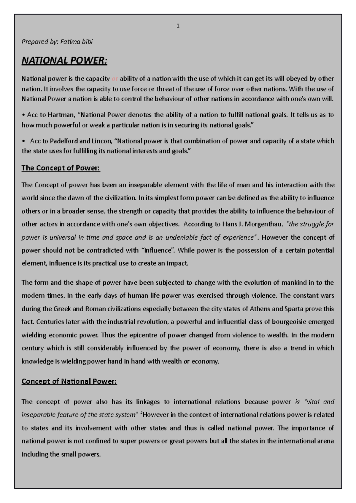 Exploring National Power: Concepts and Elements of Influence - Studocu