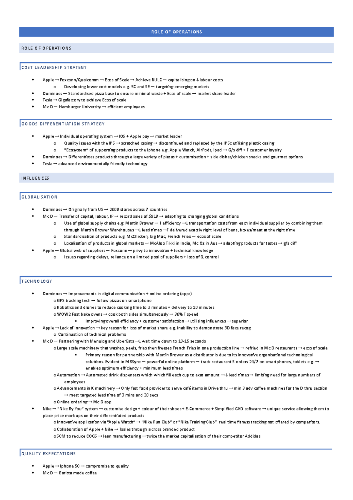 Case Study Analysis: Operations Strategies in BUS101 - Studocu