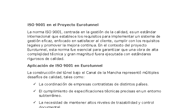 ISO 9001 en el Proyecto Eurotunnel: Gestión de Calidad y Beneficios ...