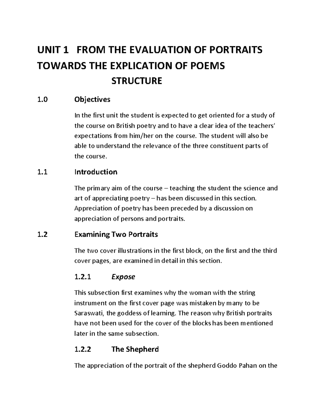Unit 1: Structure and Analysis of Portraits in British Poetry - Studocu