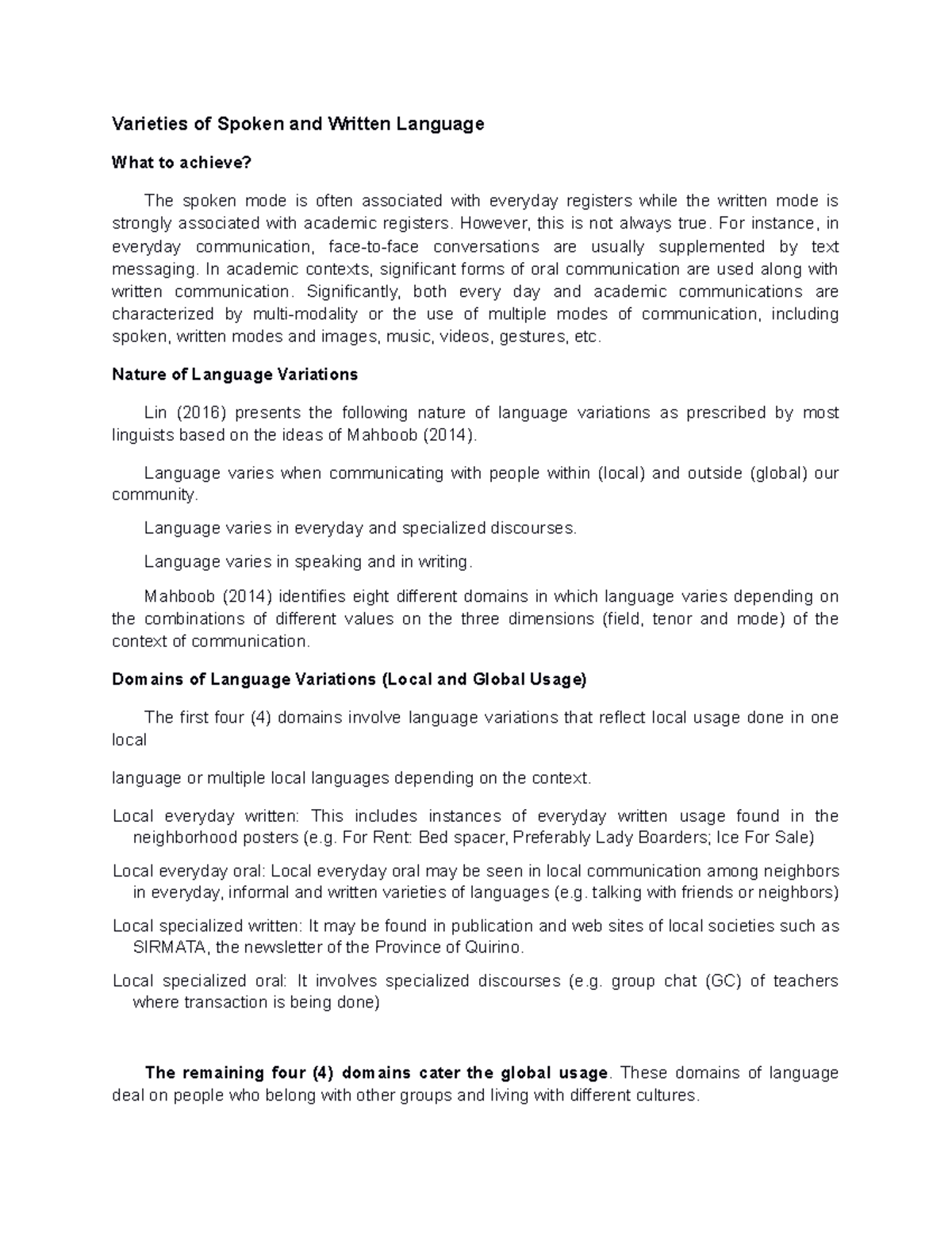 Purposive Communication Summary: Language Varieties & Gender ...
