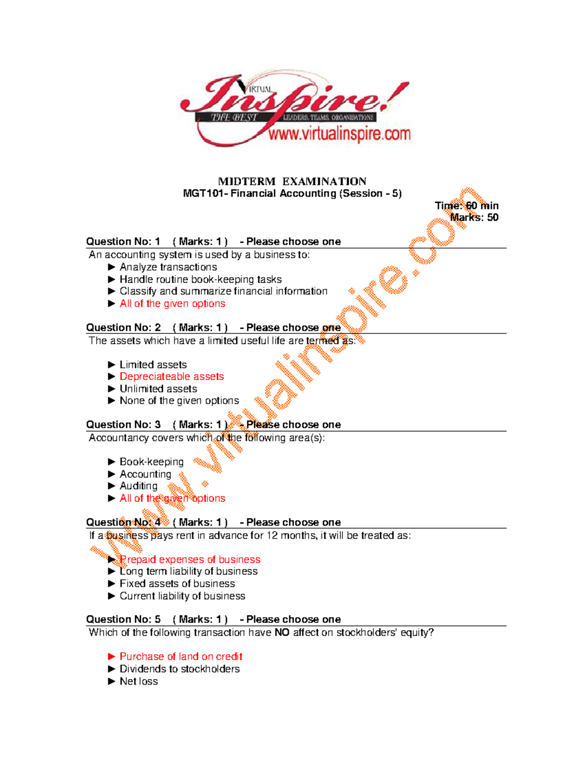 MGT101 Midterm Exam Study Guide: Financial Accounting Insights - Studocu