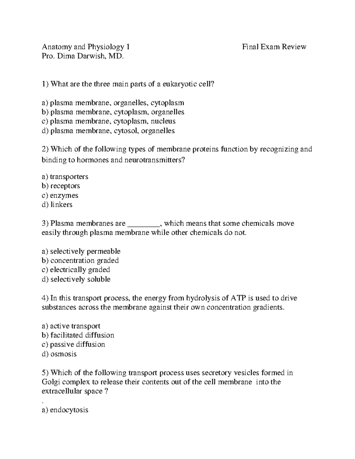 Final Exam Review for HCC 2301 Anatomy and Physiology - Studocu