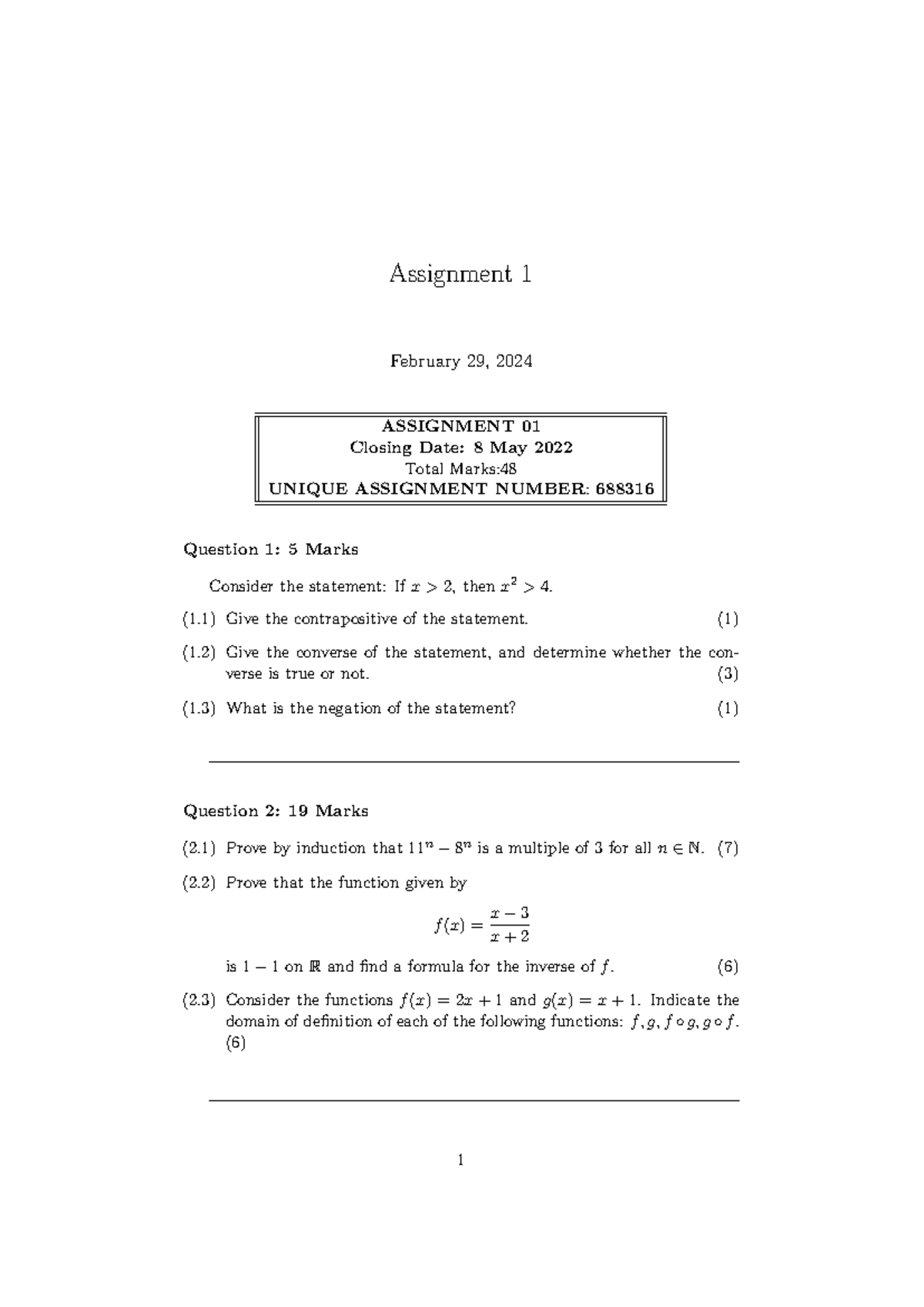 MAT2613 Assignment 1 Analysis & Solutions - Due May 8, 2024 - Studocu