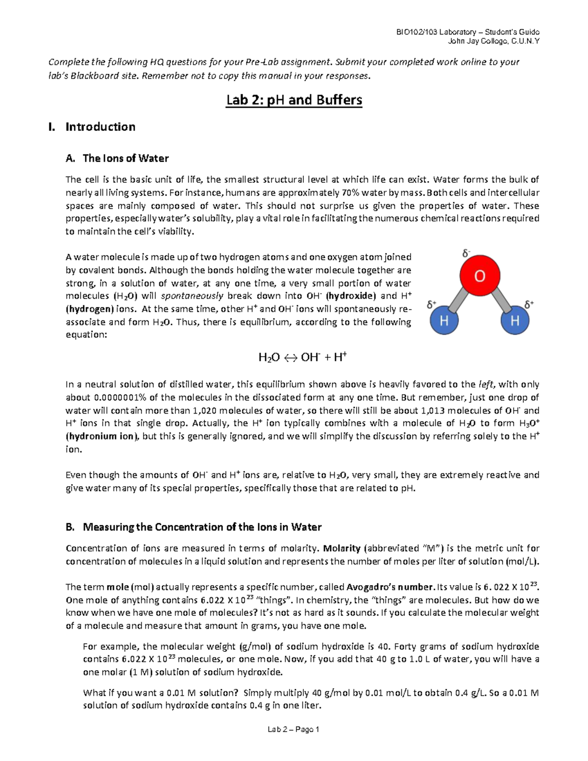 BIO102/103 Lab 2: pH Measurement and Buffers Lab Manual - Studocu
