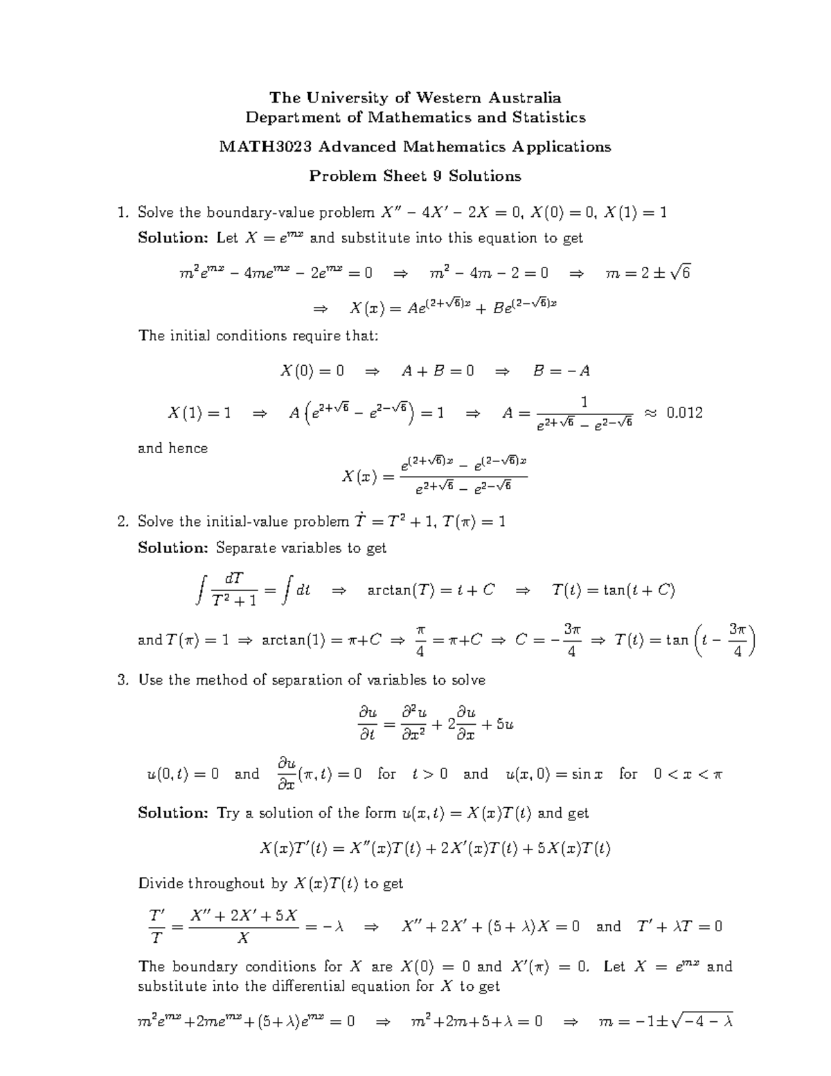 MATH3023 Advanced Mathematics Applications Week 9 Problem Sheet ...