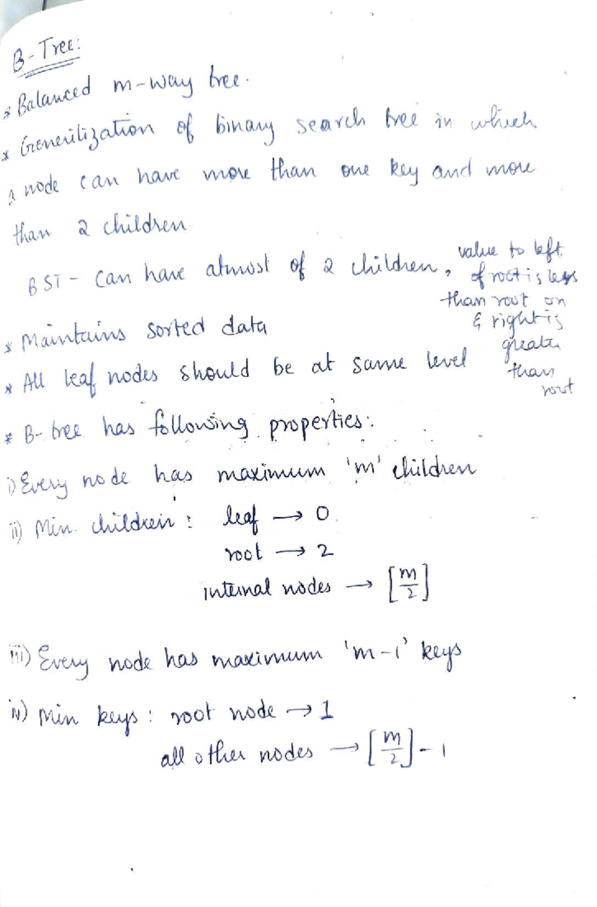 B Trees Notes (BST- Final Exam) - Key Concepts and Examples - Studocu