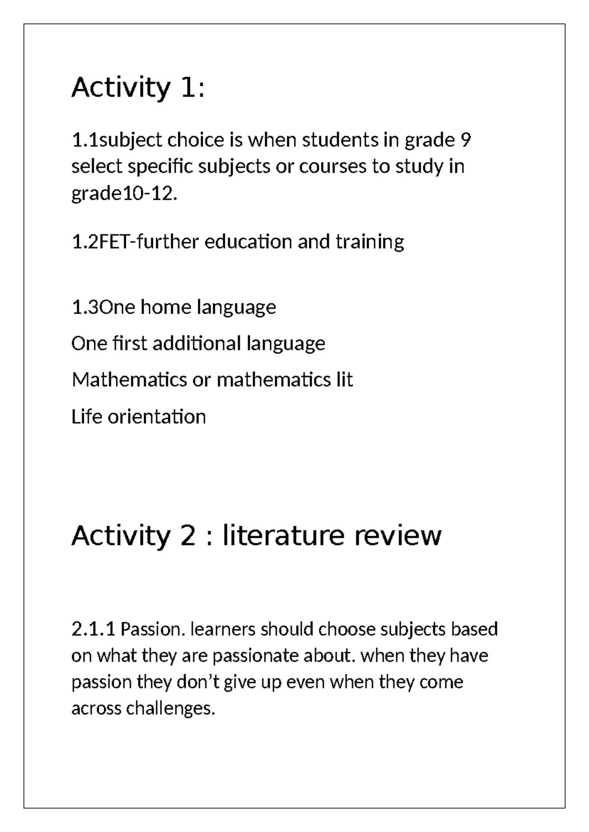 Ndoni LO11 - map work for geography - Activity 1: 1 choice is when ...