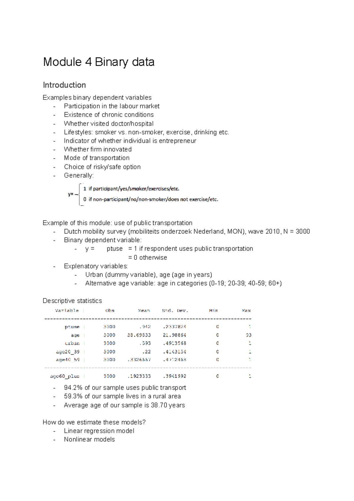 Applied Microeconometrics Module 4: Binary Data Analysis Techniques ...