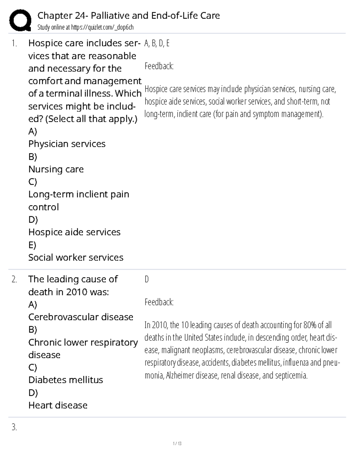Chapter 24 - Palliative Care Study Questions for Practice - Studocu