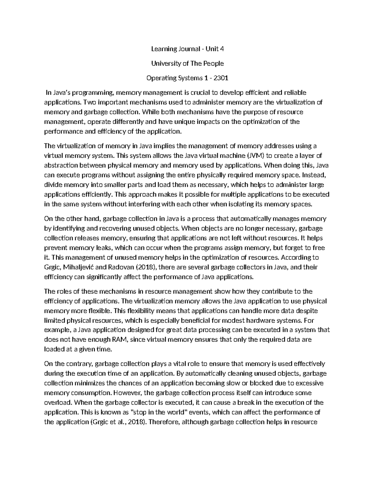Learning Journal Unit 4 - Learning Journal - Unit 4 University of The ...