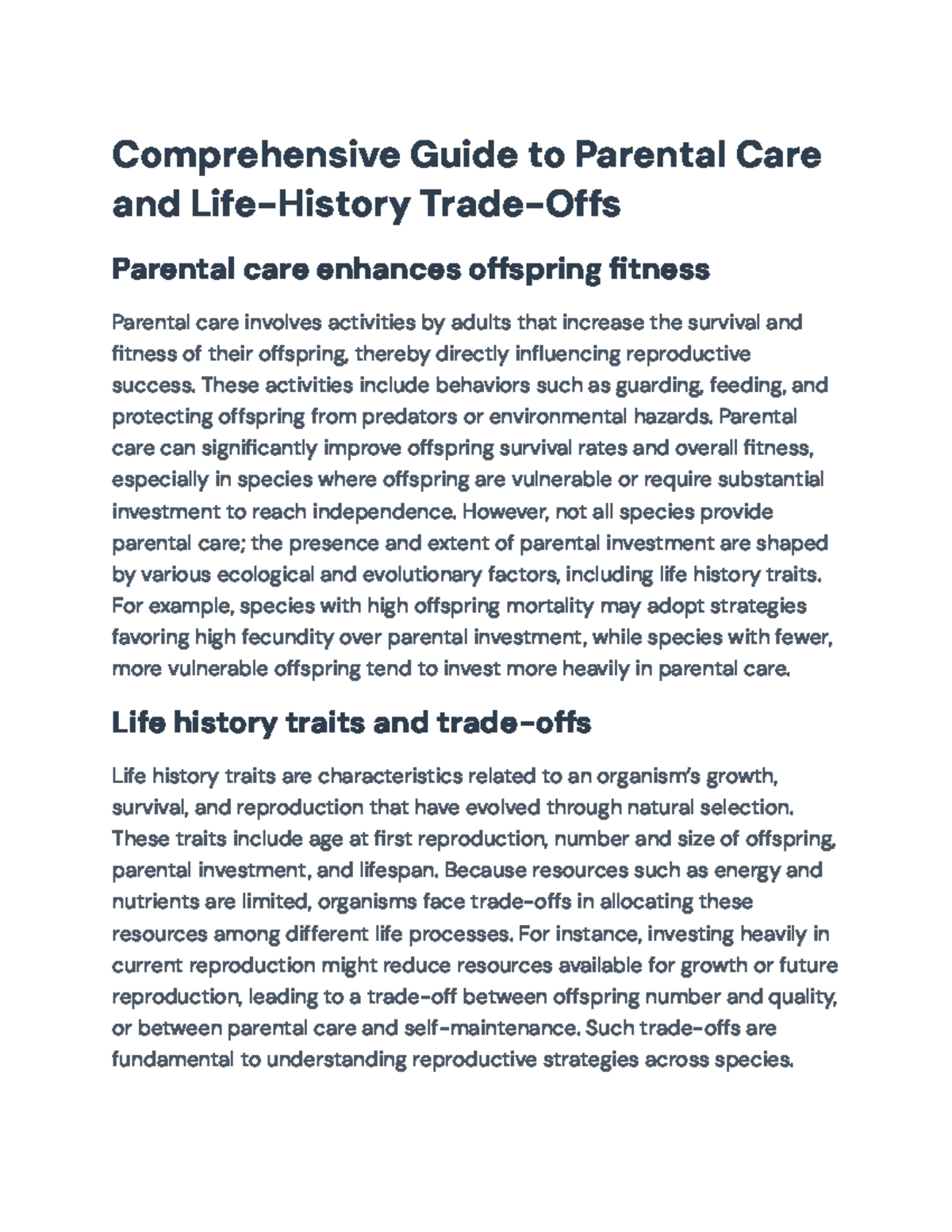 Comprehensive Guide to Parental Care & Life-History Trade-Offs (BIO 101 ...