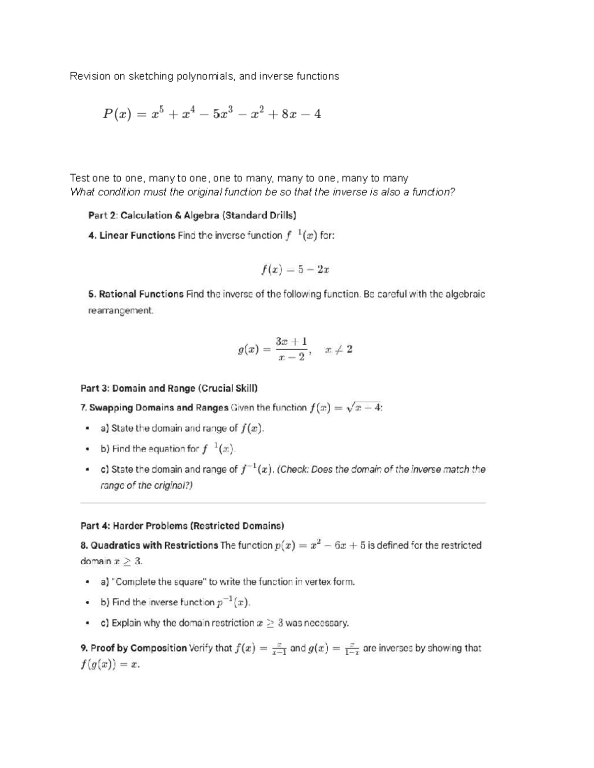 Revision on Sketching Polynomials & Inverse Functions (MATH 101) - Studocu