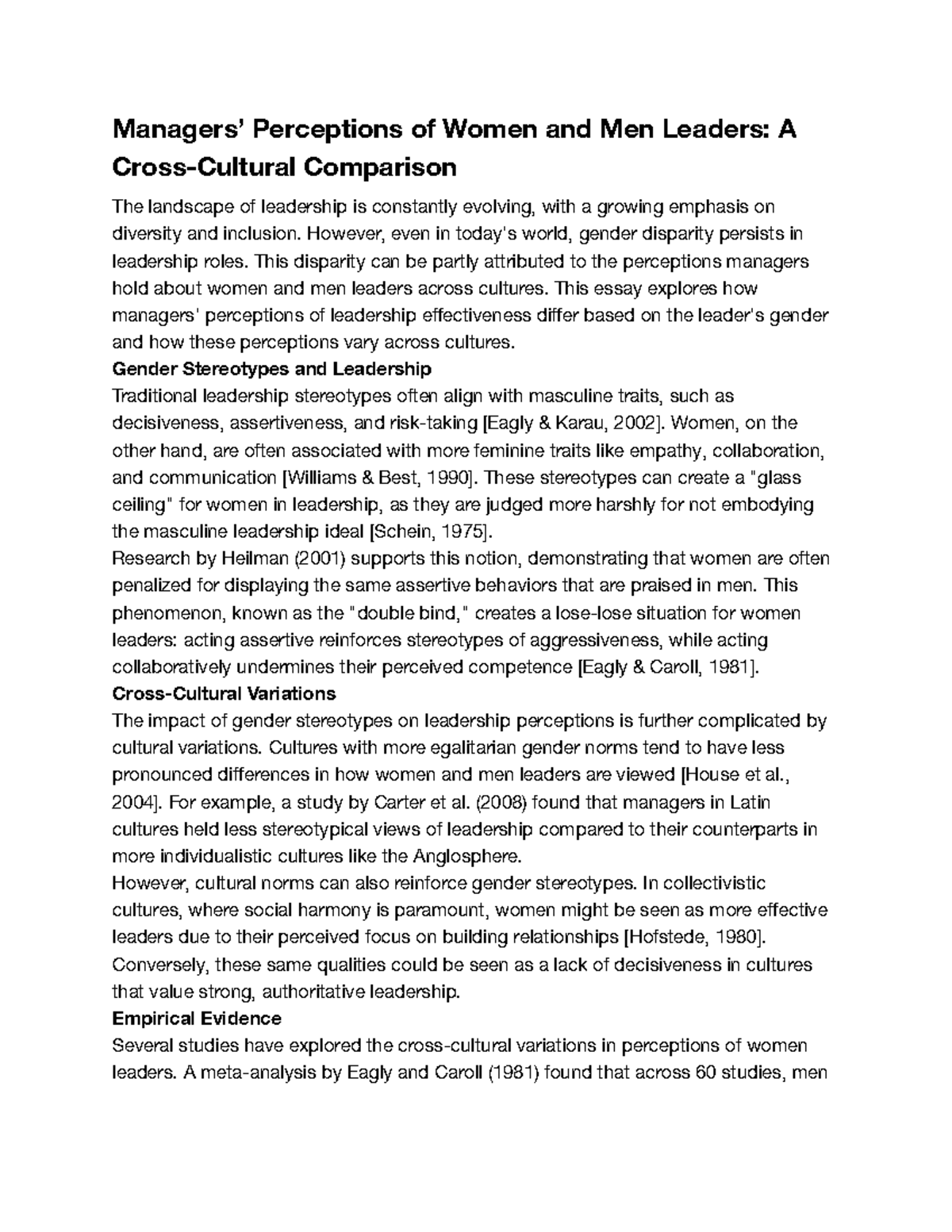 Final Essay: Gender Perceptions in Leadership and Workplace Equality ...