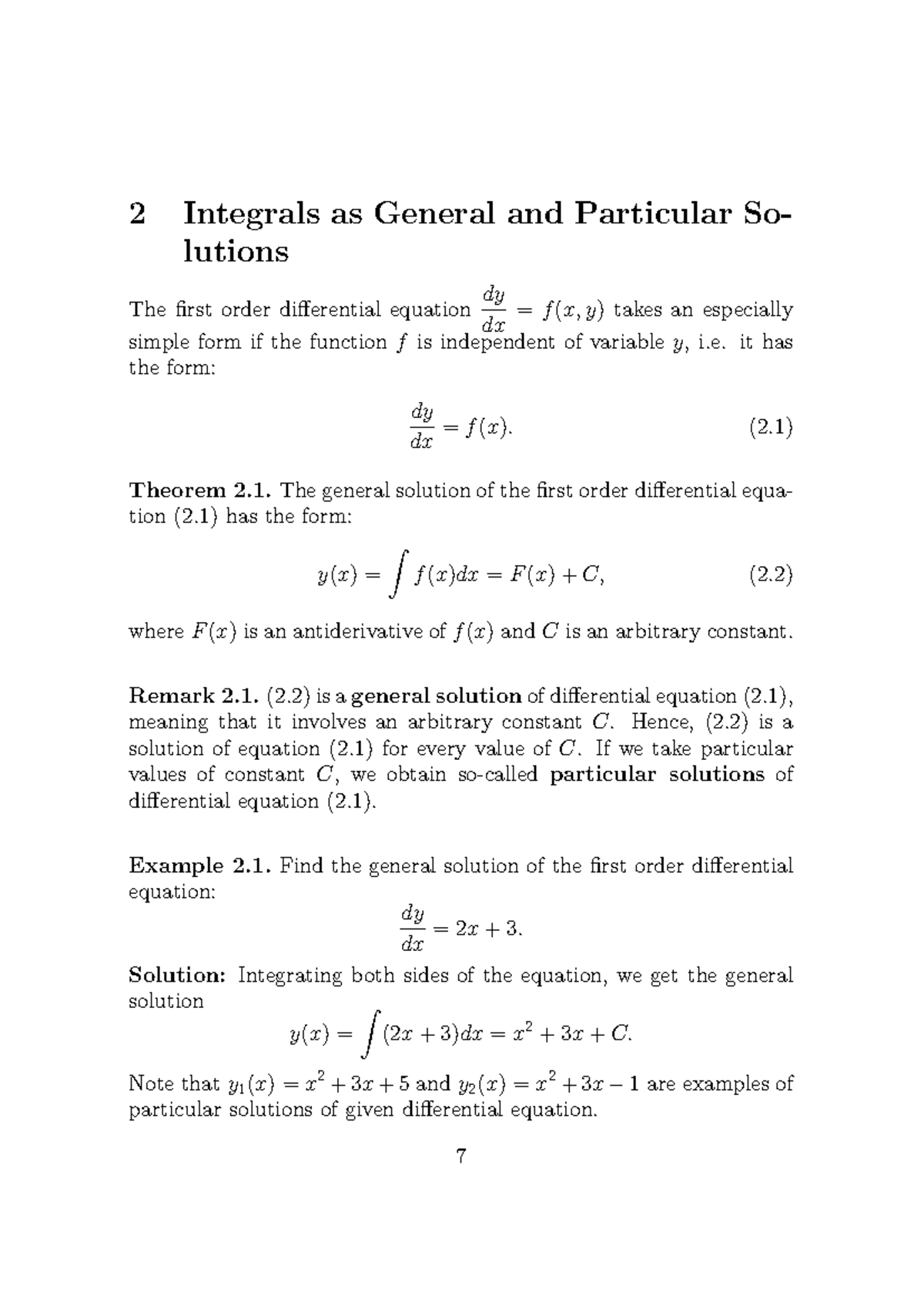 Lecture 2 - 2 Integrals as General and Particular So- lutions The first ...
