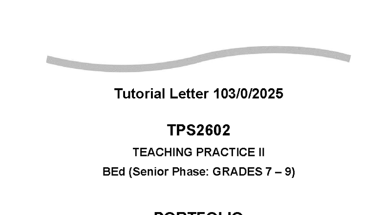 TL103 - TPS2602 - 2025 - Teaching Practice Portfolio Overview