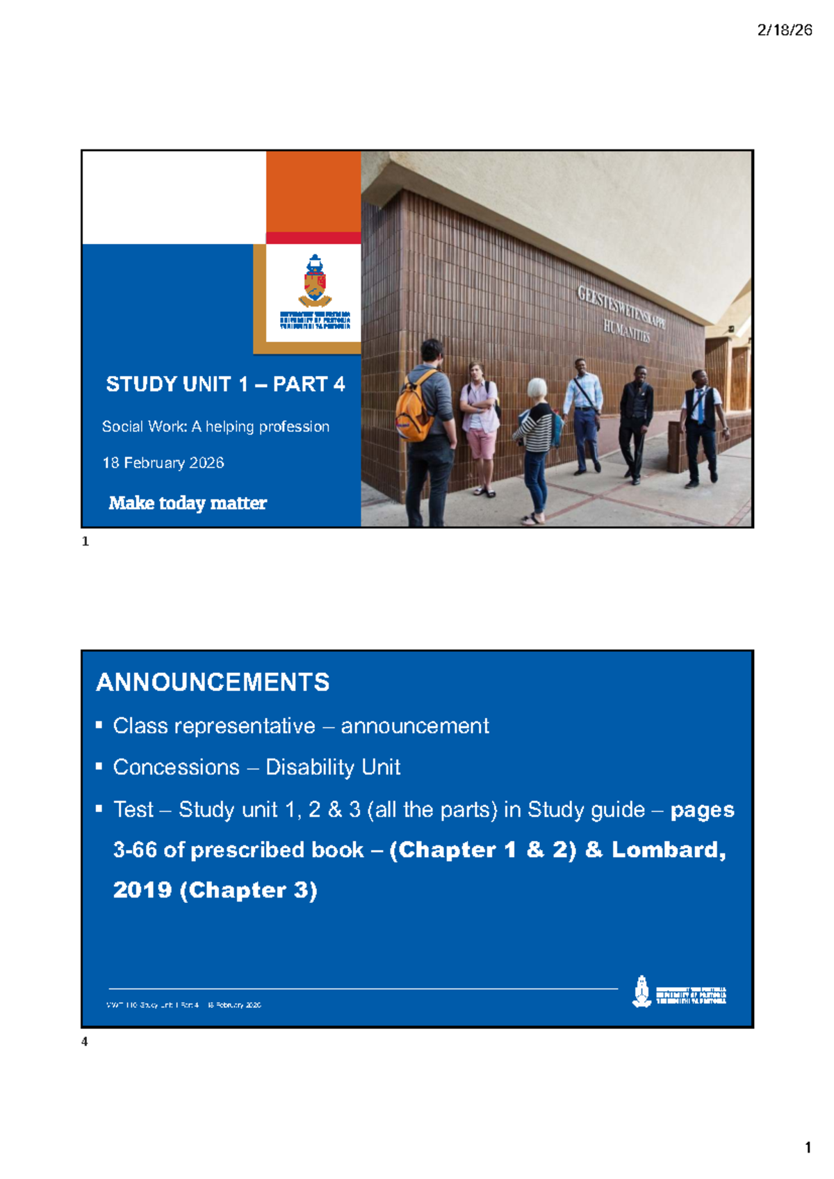 MWT 110: Study Unit 1 Part 4 - Social Work Overview - Studocu