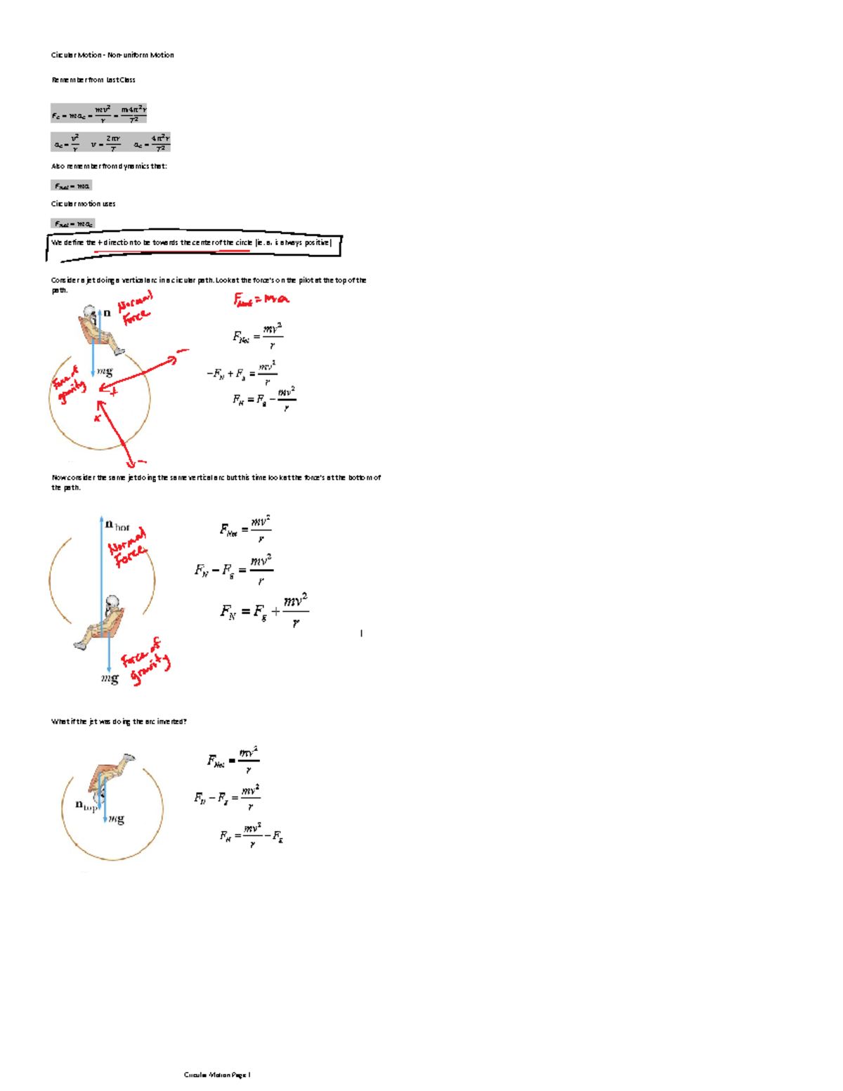 Notes - Circular Motion 2 - Remember from Last Class = = = = = = - Studocu