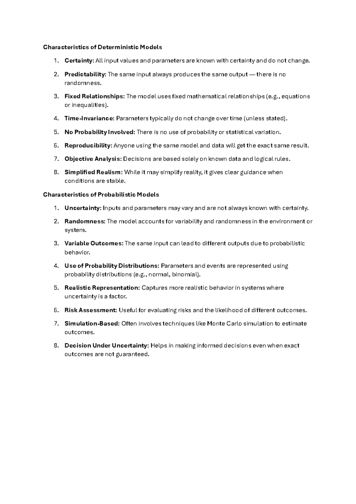 Characteristics of Deterministic vs. Probabilistic Models: A Study ...