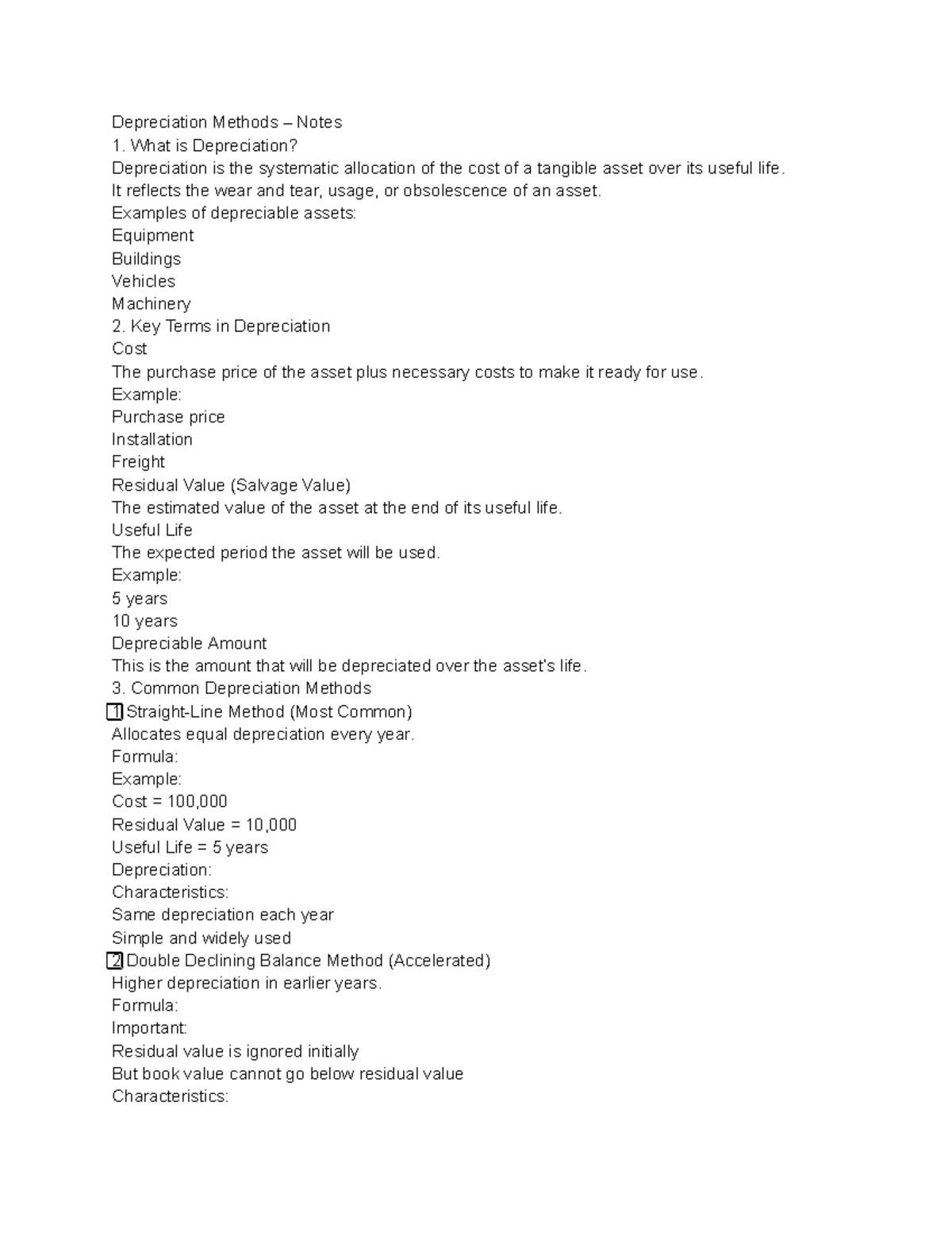 Depreciation Methods Notes: Key Concepts & Calculations - Studocu