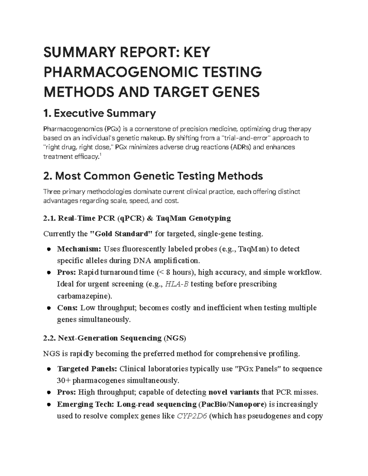 Summary Report: Key PGx Testing Methods & Target Genes - Studocu