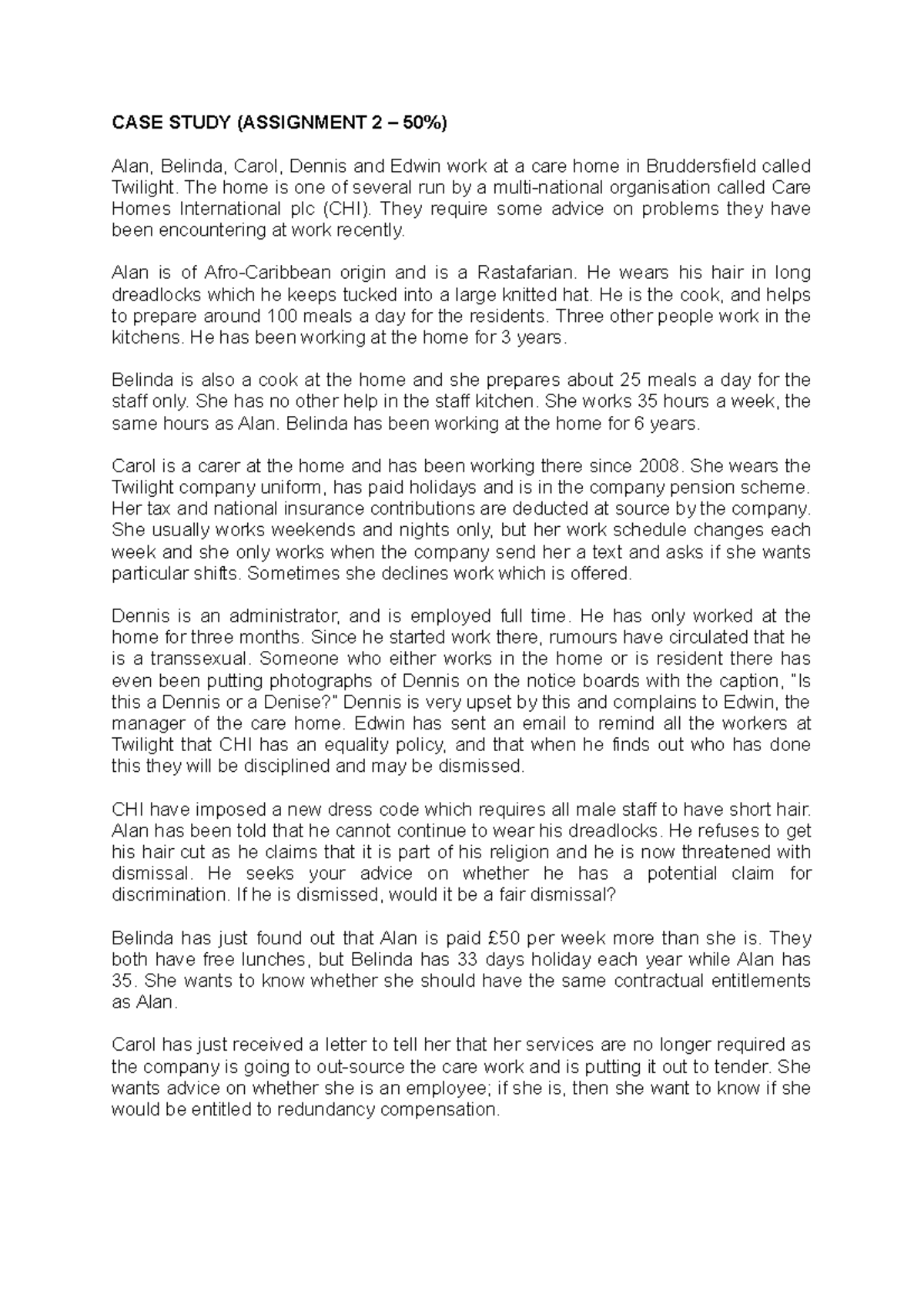 Employment Law Case Study: Rights and Discrimination Issues - Studocu