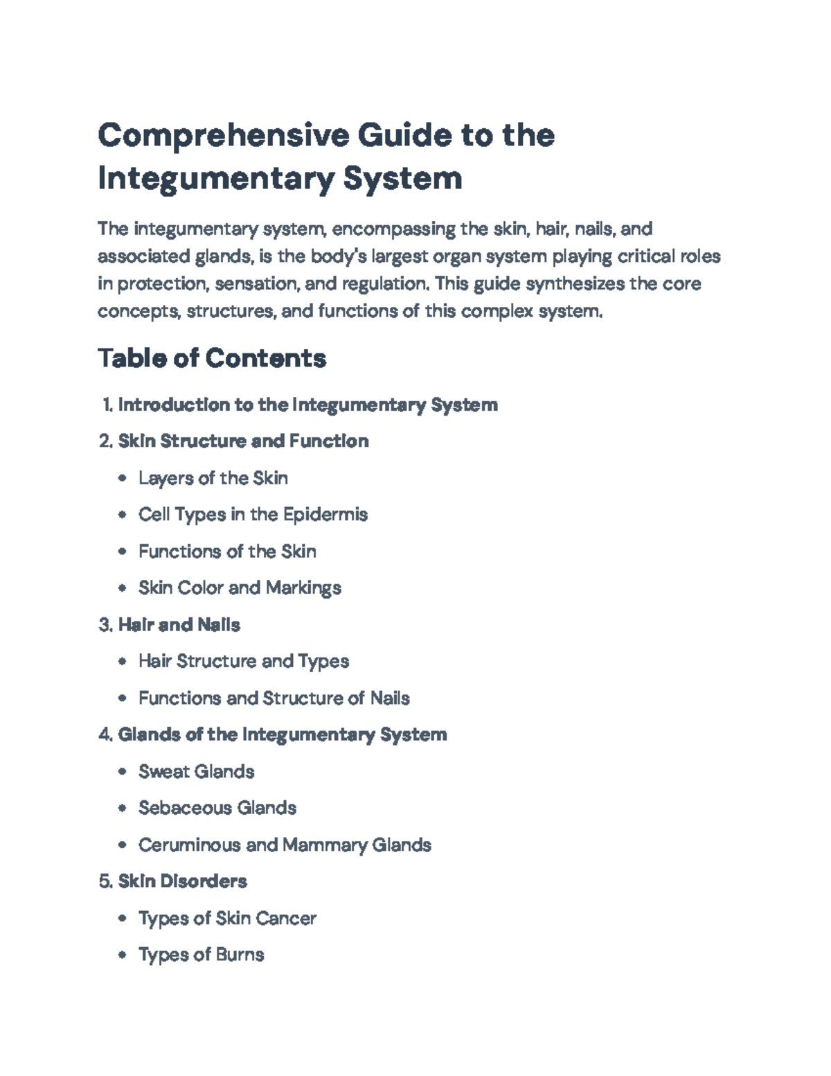 Integumentary System Overview: Key Concepts and Functions (BIOL101 ...