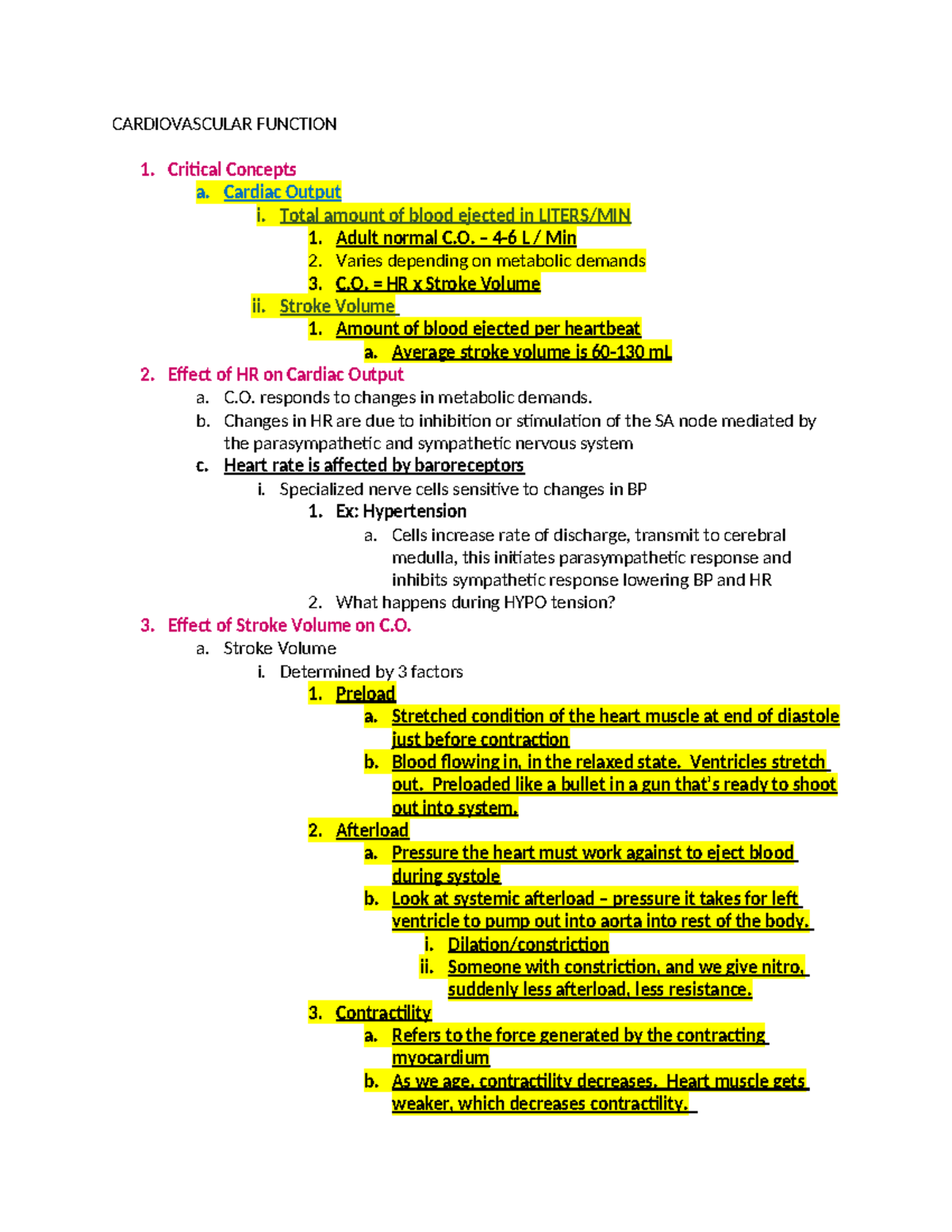 CARDIOVASCULAR FUNCTION 1: Key Concepts and Clinical Insights - Studocu
