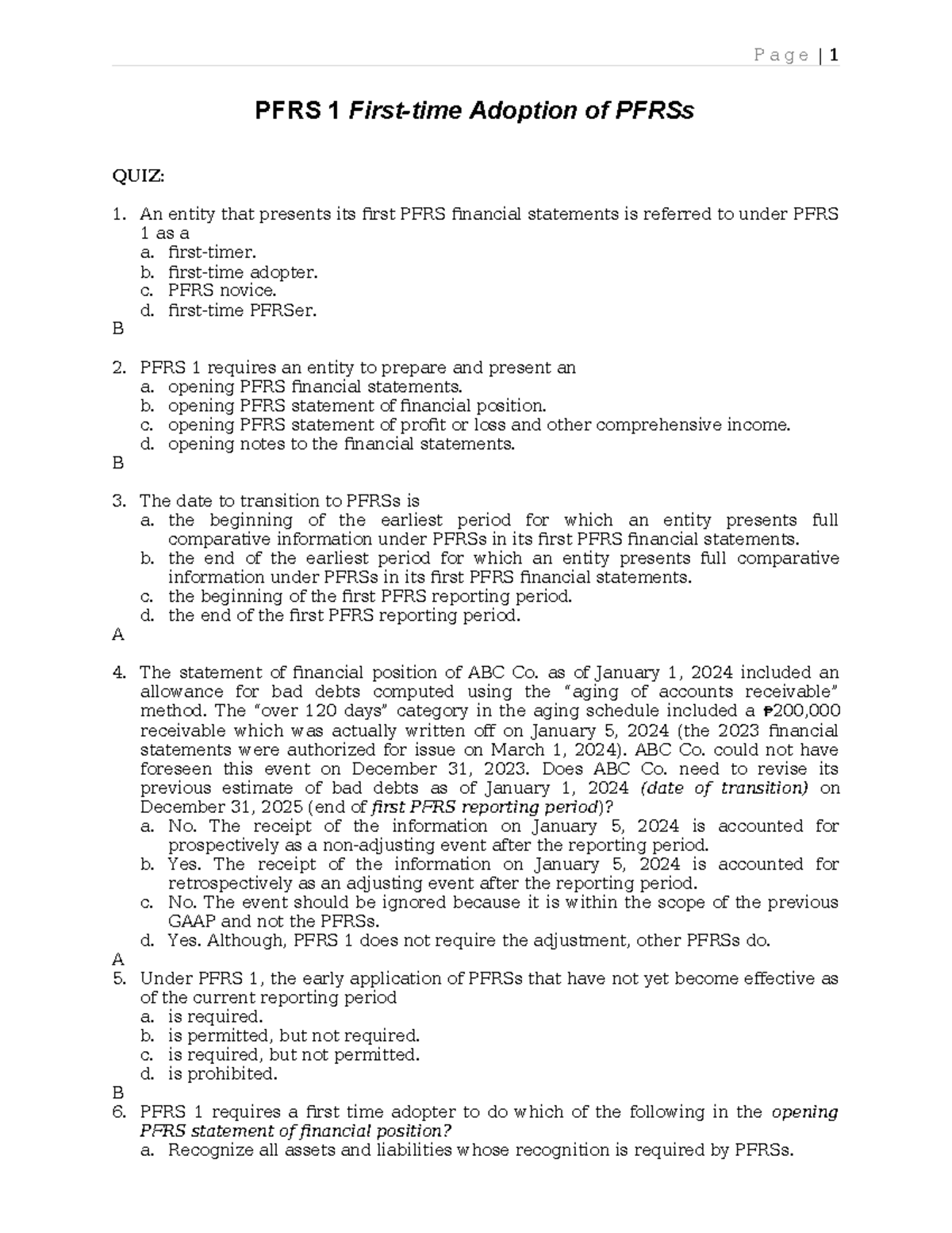 PFRS 1 First TIME Adoption OF PFRSs - PFRS 1 First-time Adoption of ...